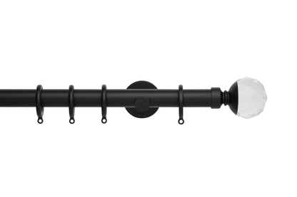 Hallis Neo Premium Clear Faceted Ball 28mm Metal Curtain Pole (Cylinder Brackets) - Matt Black