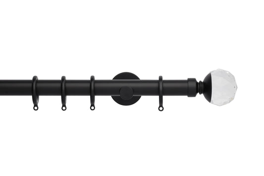 Hallis Neo Premium Clear Faceted Ball 28mm Metal Curtain Pole (Cylinder Brackets) - Matt Black