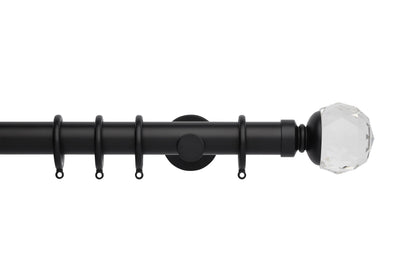 Hallis Neo Premium Clear Faceted Ball 35mm Metal Curtain Pole - Matt Black