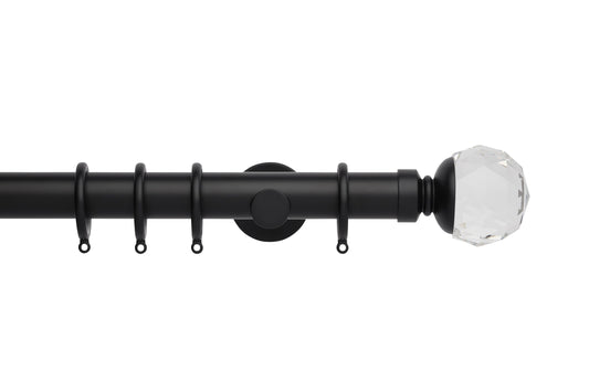 Hallis Neo Premium Clear Faceted Ball 35mm Metal Curtain Pole - Matt Black