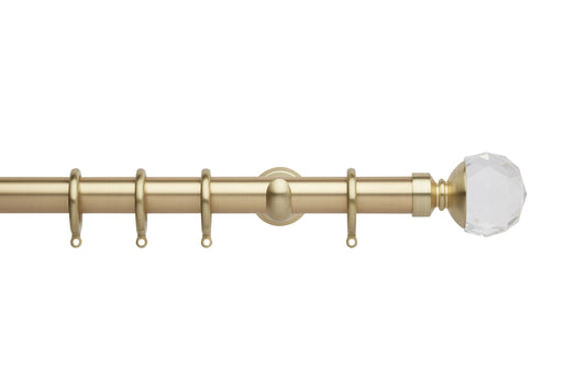 Hallis Neo Premium Clear Faceted Ball 28mm Metal Curtain Pole (Cup Brackets) - Gold