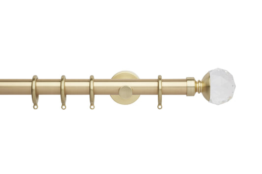 Hallis Neo Premium Clear Faceted Ball 28mm Metal Curtain Pole (Cylinder Brackets) - Gold