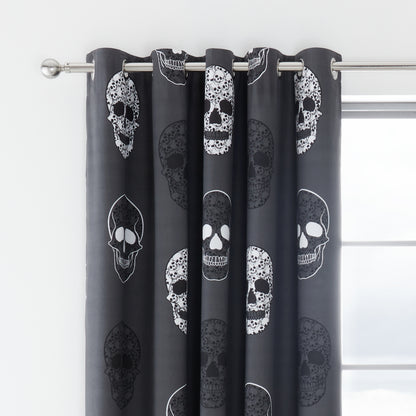Catherine Lansfield Skulls Eyelet Curtains