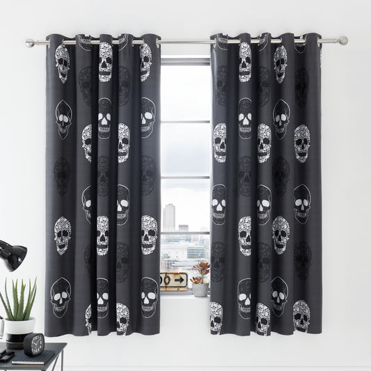 Catherine Lansfield Skulls Eyelet Curtains