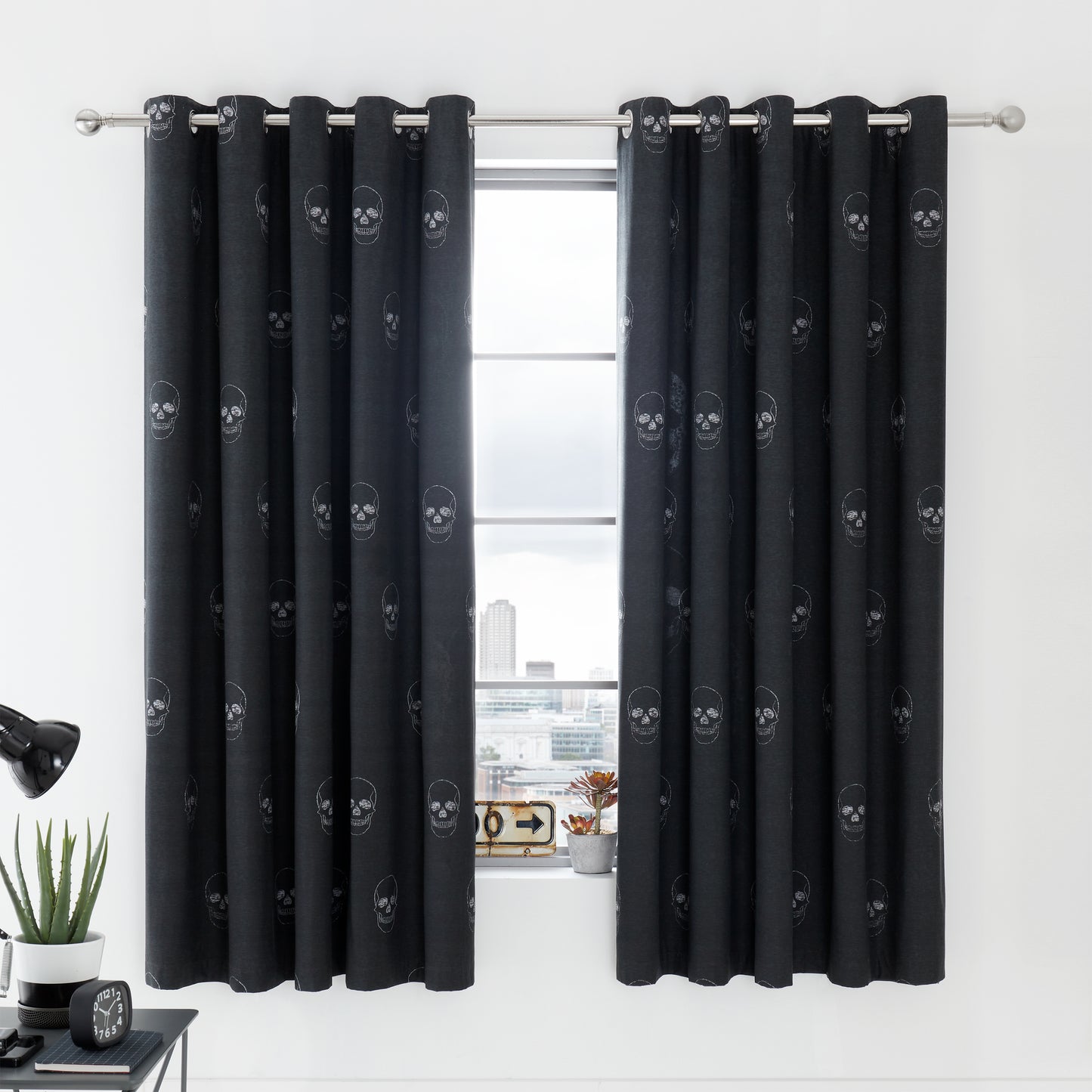 Catherine Lansfield Skulls Eyelet Curtains