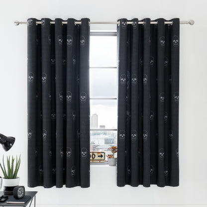 Catherine Lansfield Skulls Eyelet Curtains