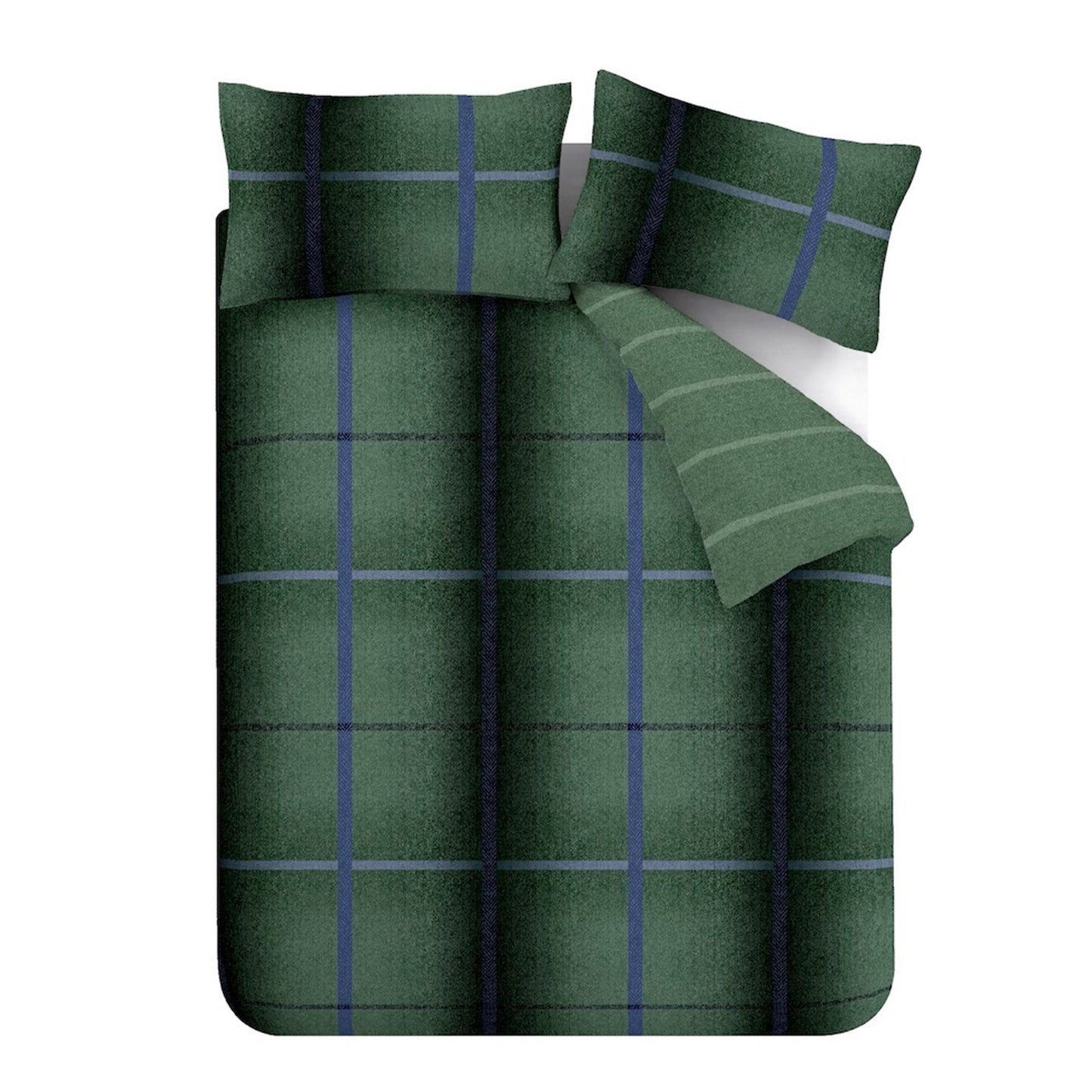 Catherine Lansfield Brushed Melrose Tweed Check Duvet Cover Set - Green