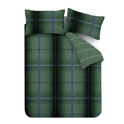 Catherine Lansfield Brushed Melrose Tweed Check Duvet Cover Set - Green