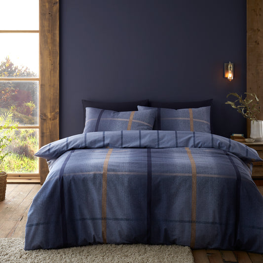 Catherine Lansfield Brushed Melrose Tweed Check Duvet Cover Set - Blue