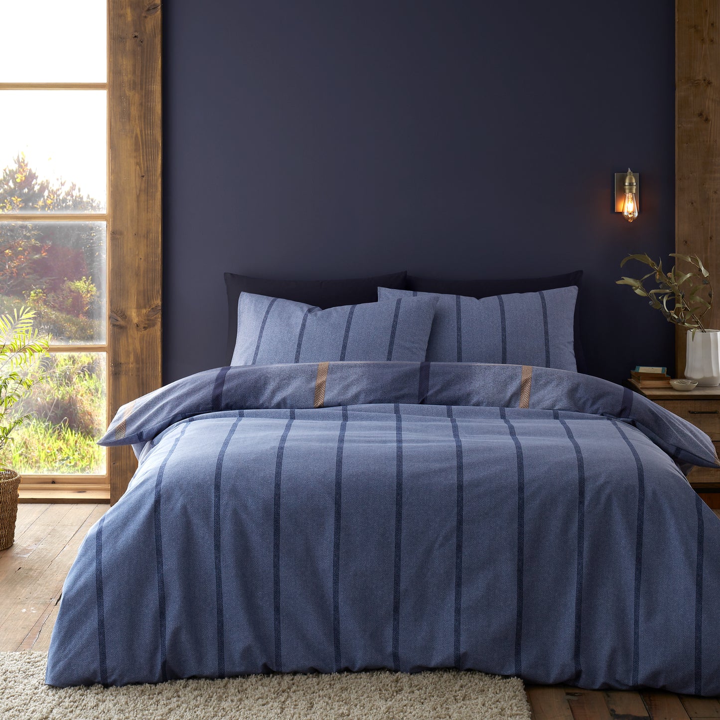 Catherine Lansfield Brushed Melrose Tweed Check Duvet Cover Set - Blue