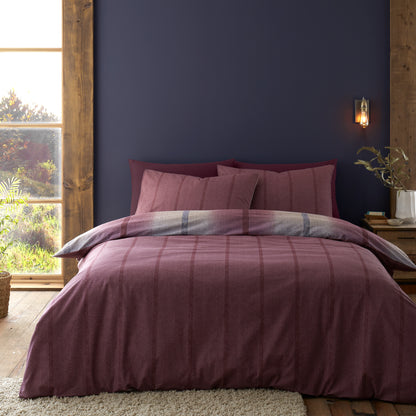 Catherine Lansfield Brushed Melrose Tweed Check Duvet Cover Set - Plum