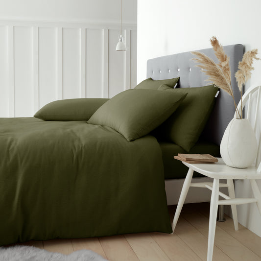 Catherine Lansfield Brushed Cotton Duvet Cover Set - Green