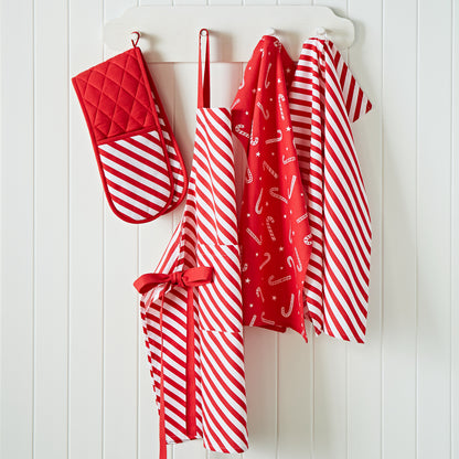 Catherine Lansfield Christmas Candy Cane Apron - Red
