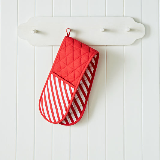 Catherine Lansfield Christmas Candy Cane Double Oven Glove - Red