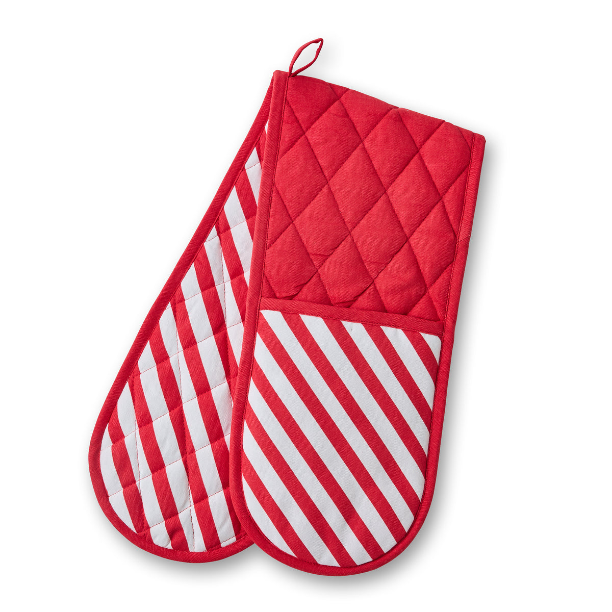 Catherine Lansfield Christmas Candy Cane Double Oven Glove - Red