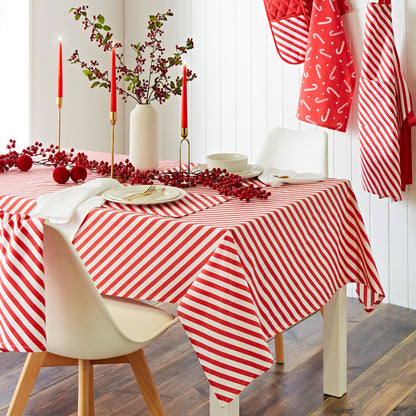 Catherine Lansfield Christmas Candy Cane Table Cloth - Red
