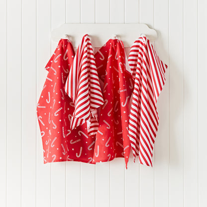 Catherine Lansfield Christmas Candy Cane Tea Towels (Pack of 4) - Red