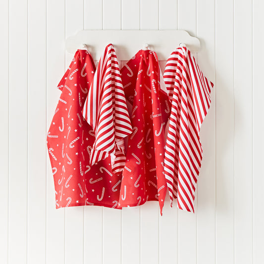 Catherine Lansfield Christmas Candy Cane Tea Towels (Pack of 4) - Red
