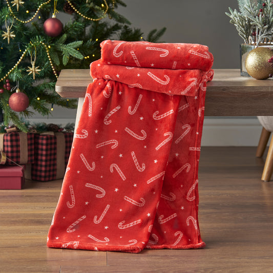 Catherine Lansfield Christmas Candy Cane Throw