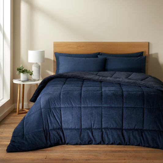 Catherine Lansfield Cosy Cord Coverless Duvet Comforter - Navy