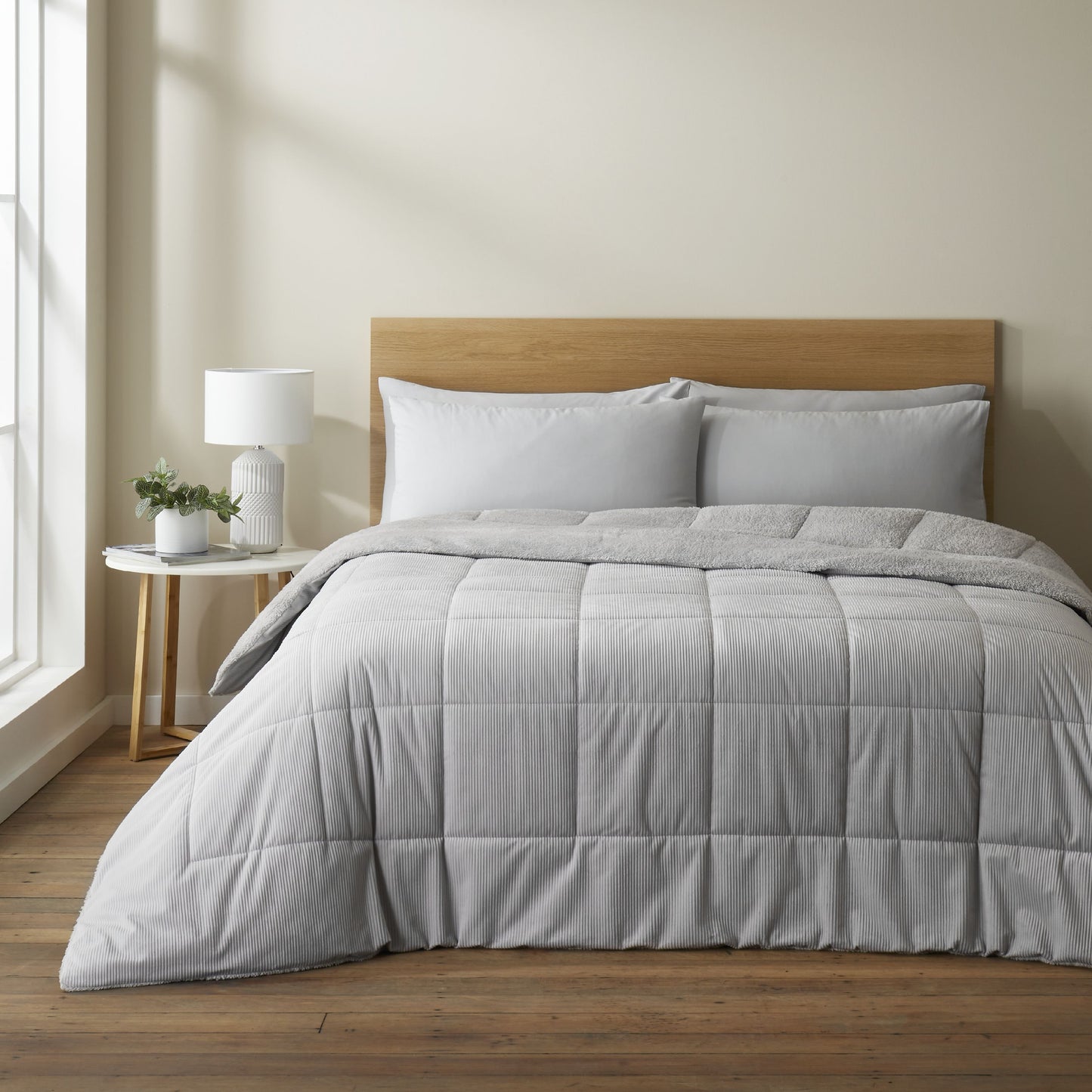 Catherine Lansfield Cosy Cord Coverless Duvet Comforter - Silver