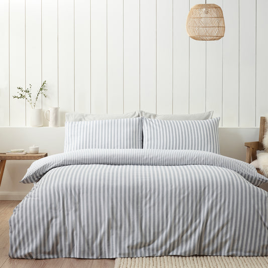 Catherine Lansfield Brushed Stripe Duvet Cover Set - Silver