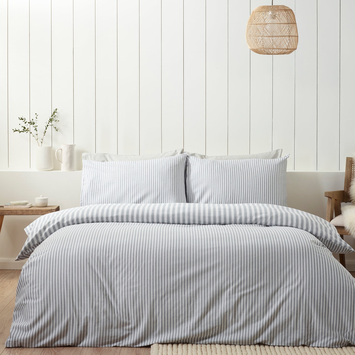 Catherine Lansfield Brushed Stripe Duvet Cover Set - Silver