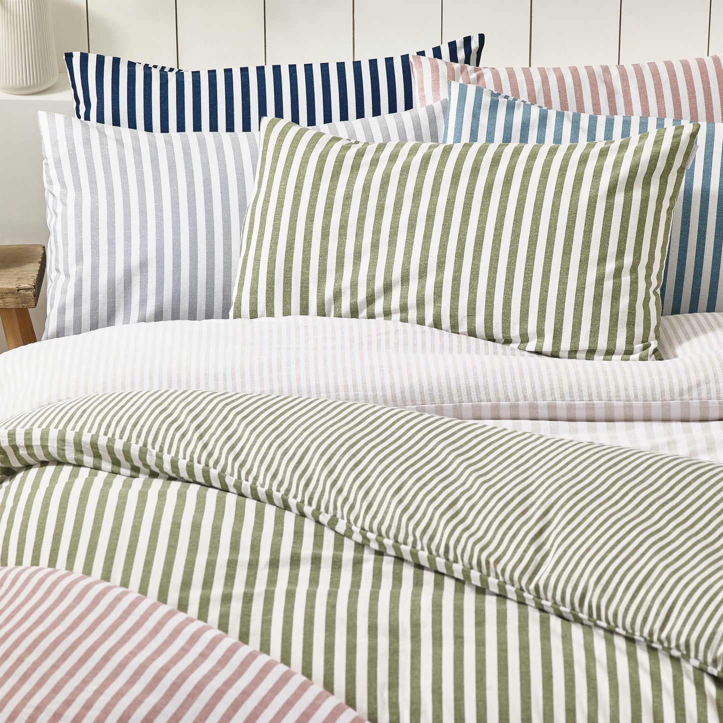 Catherine Lansfield Brushed Stripe Duvet Cover Set - Green