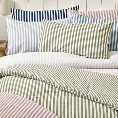 Catherine Lansfield Brushed Stripe Duvet Cover Set - Green