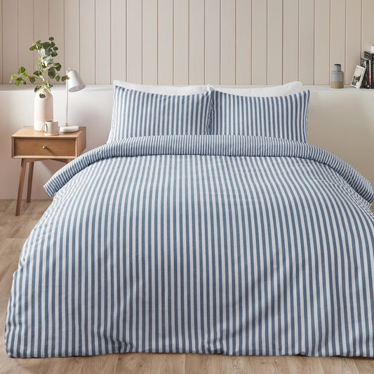 Catherine Lansfield Brushed Stripe Duvet Cover Set - Blue