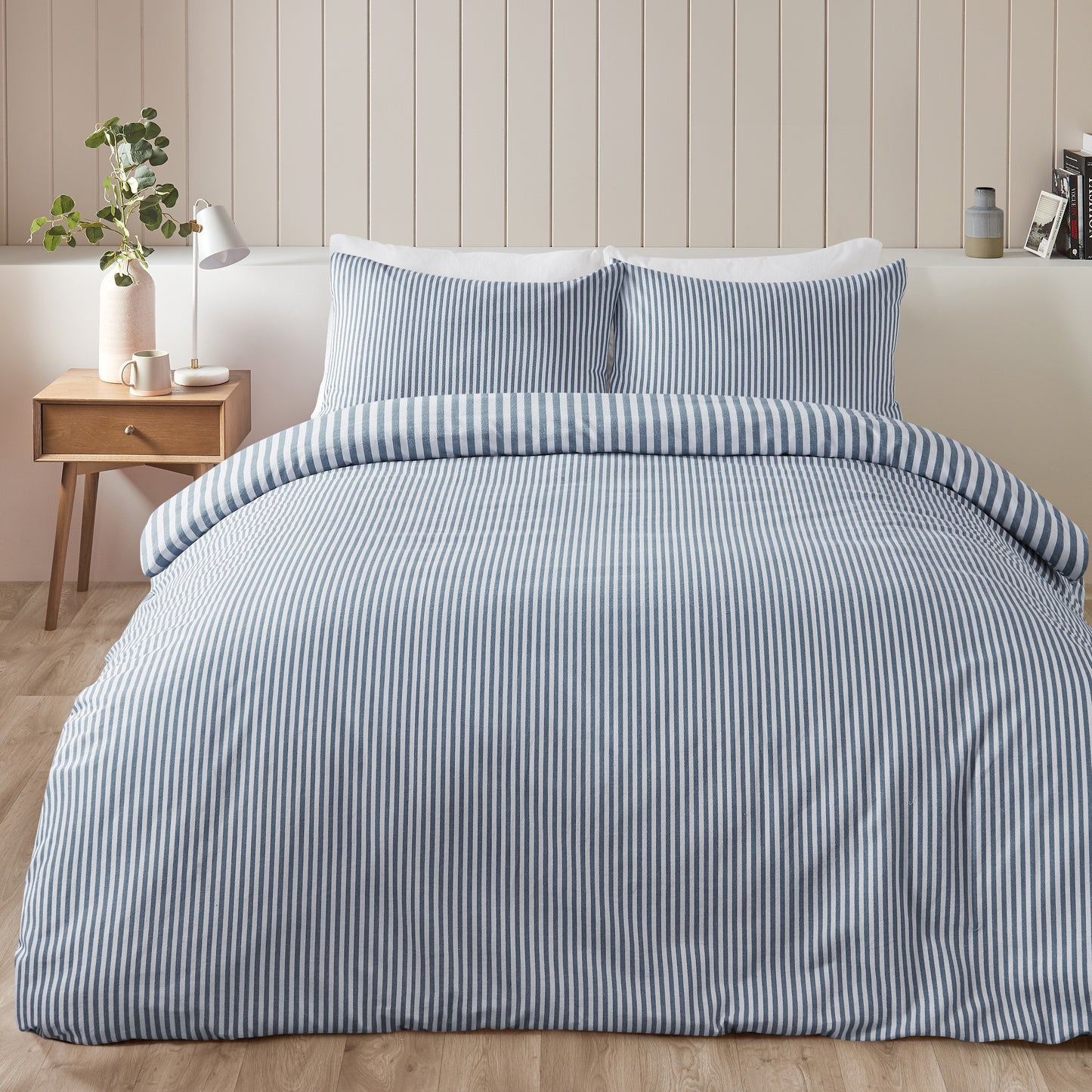 Catherine Lansfield Brushed Stripe Duvet Cover Set - Blue