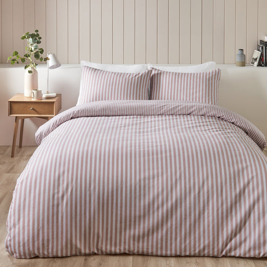 Catherine Lansfield Brushed Stripe Duvet Cover Set - Blush