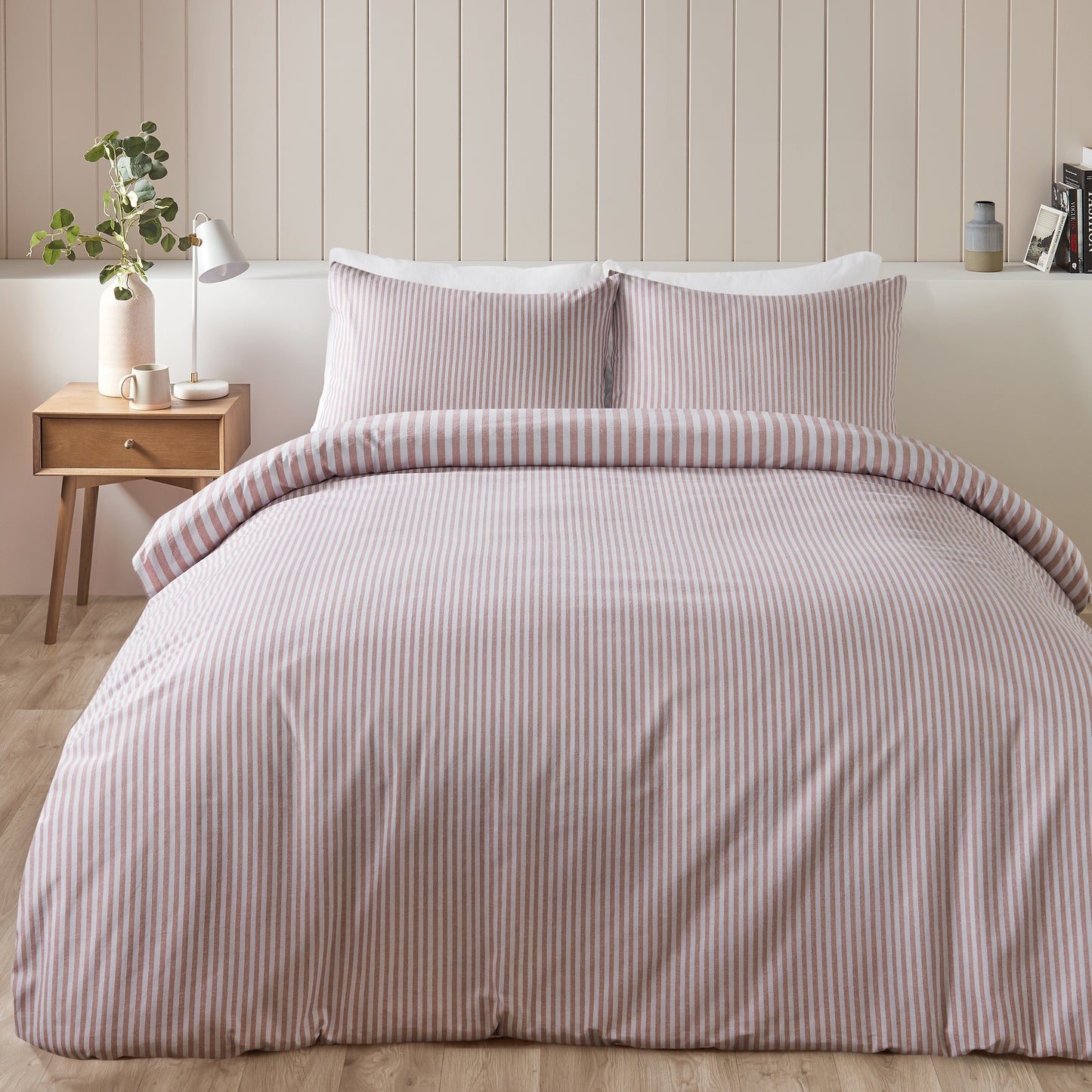 Catherine Lansfield Brushed Stripe Duvet Cover Set - Blush