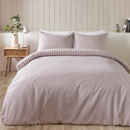 Catherine Lansfield Brushed Stripe Duvet Cover Set - Blush