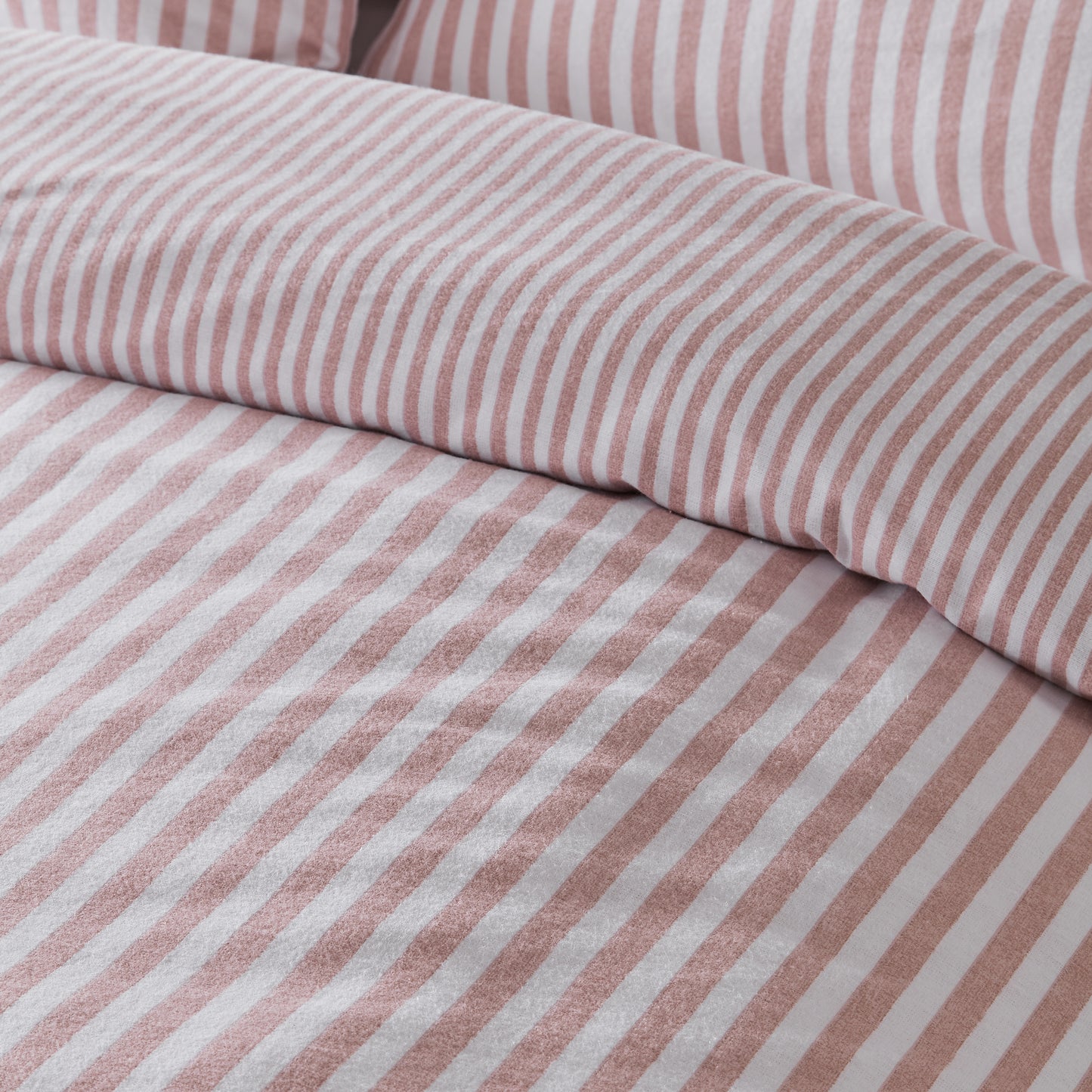 Catherine Lansfield Brushed Stripe Duvet Cover Set - Blush