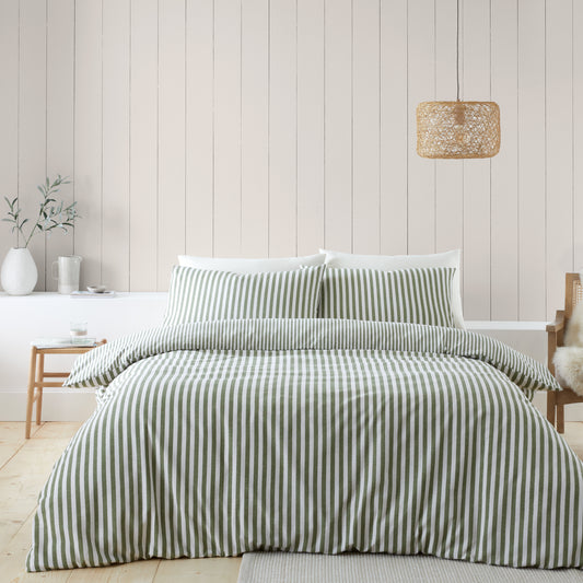 Catherine Lansfield Brushed Stripe Duvet Cover Set - Green