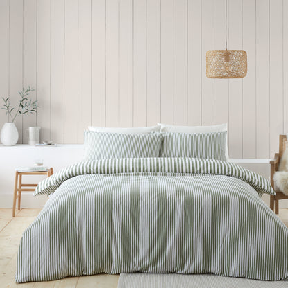 Catherine Lansfield Brushed Stripe Duvet Cover Set - Green
