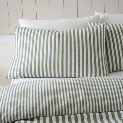 Catherine Lansfield Brushed Stripe Duvet Cover Set - Green