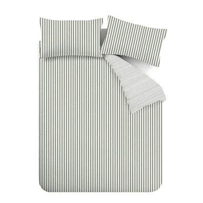 Catherine Lansfield Brushed Stripe Duvet Cover Set - Green
