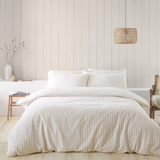 Catherine Lansfield Brushed Stripe Duvet Cover Set - Natural