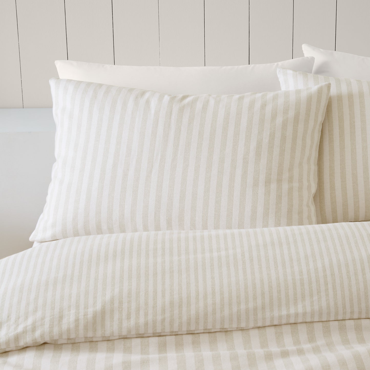 Catherine Lansfield Brushed Stripe Duvet Cover Set - Natural