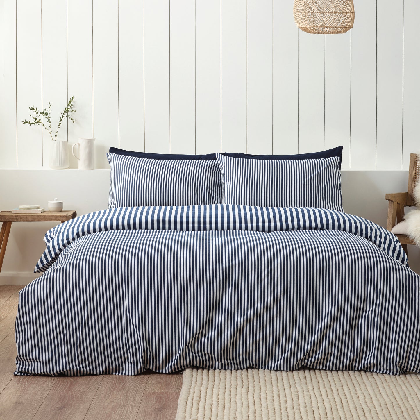 Catherine Lansfield Brushed Stripe Duvet Cover Set - Navy
