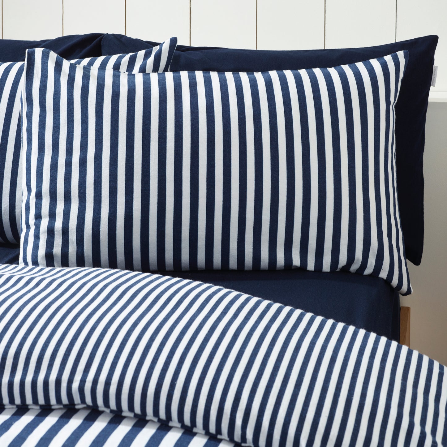 Catherine Lansfield Brushed Stripe Duvet Cover Set - Navy