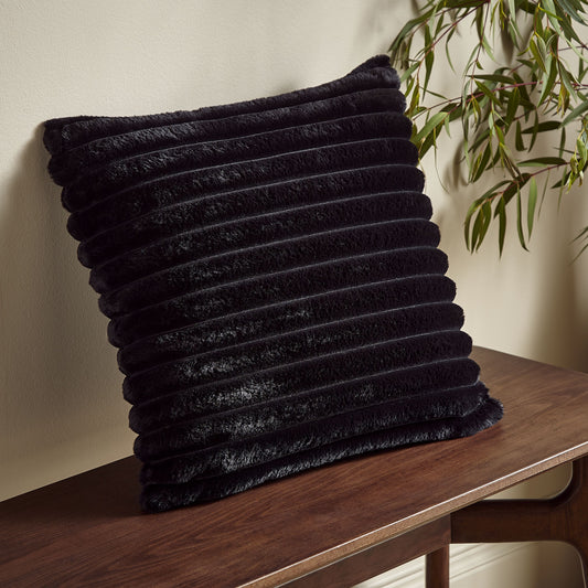 Catherine Lansfield Cosy Ribbed Filled Cushion - Black