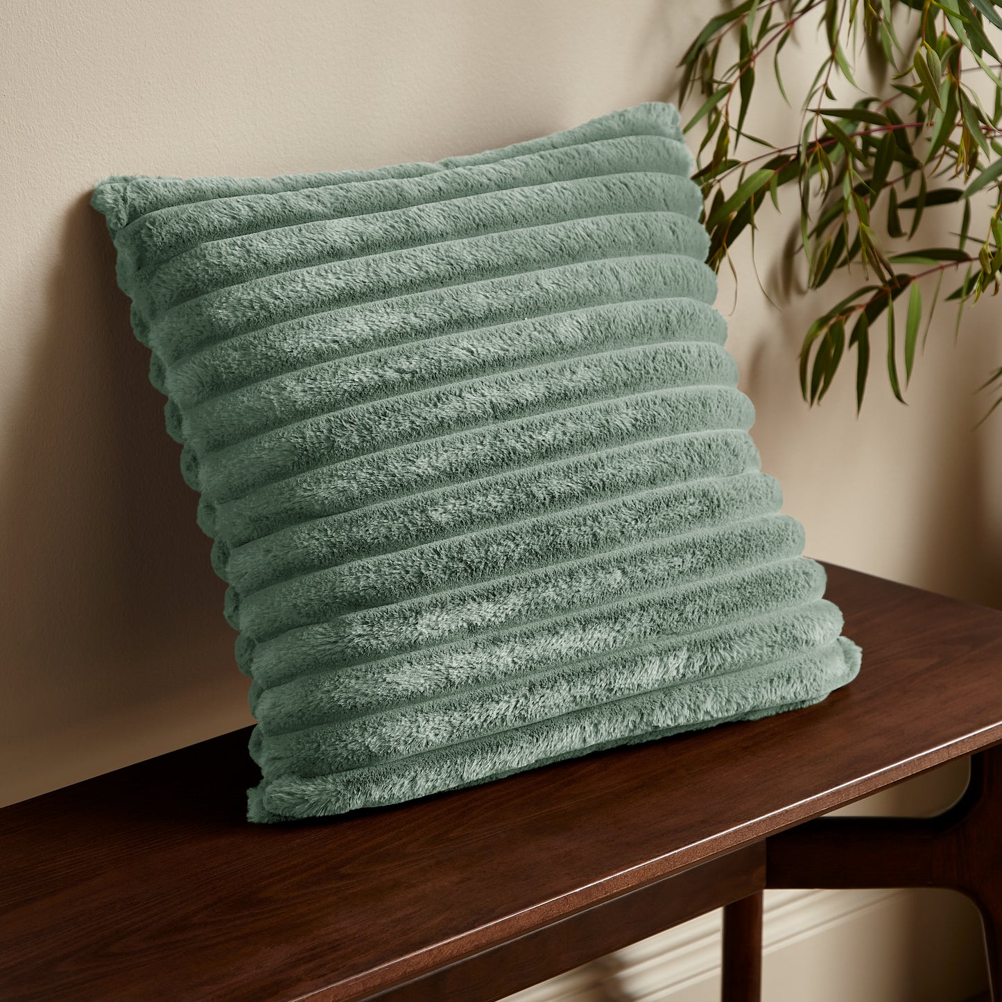 Catherine Lansfield Cosy Ribbed Filled Cushion - Green