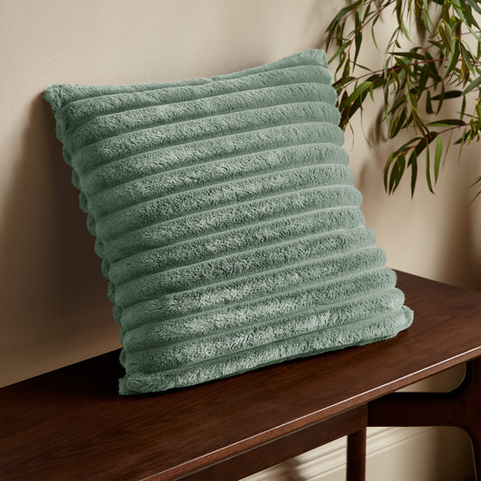 Catherine Lansfield Cosy Ribbed Filled Cushion - Green