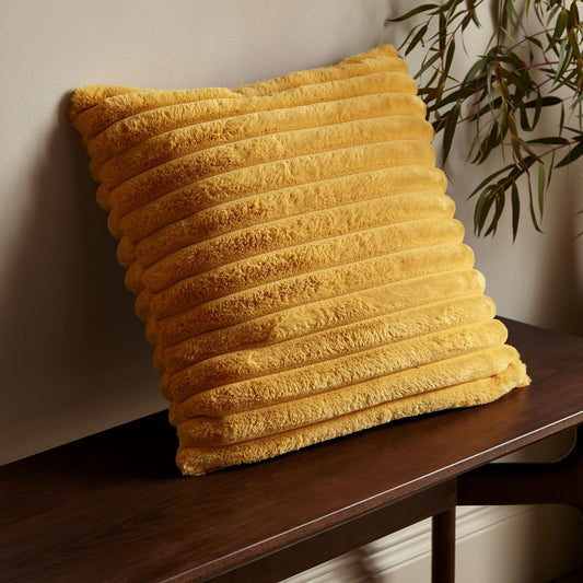Catherine Lansfield Cosy Ribbed Filled Cushion - Mustard