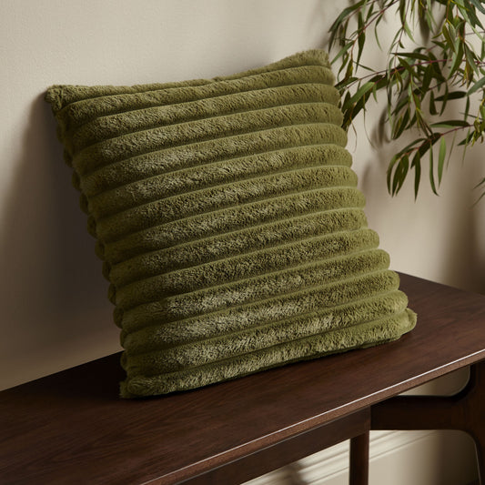Catherine Lansfield Cosy Ribbed Filled Cushion - Olive