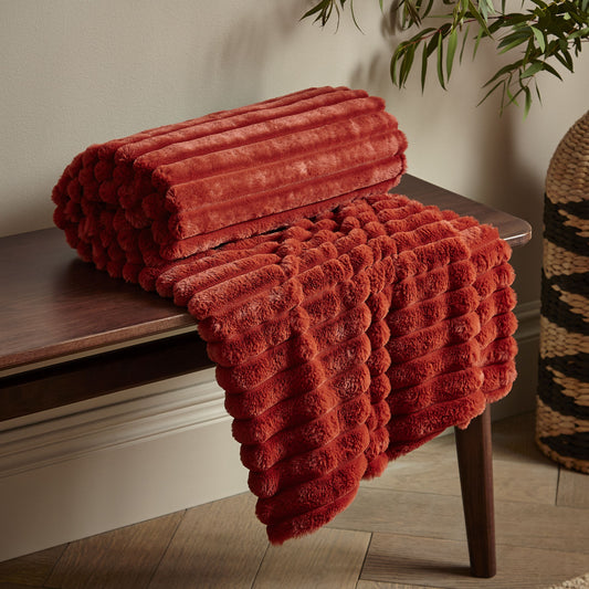 Catherine Lansfield Cosy Ribbed Throw - Burnt Orange