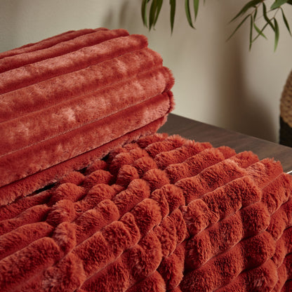 Catherine Lansfield Cosy Ribbed Throw - Burnt Orange